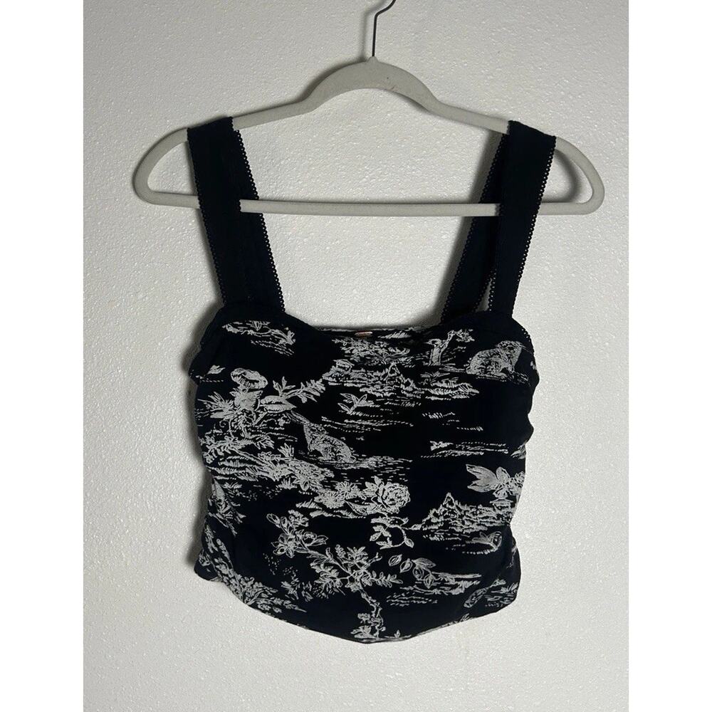 Free People Two-toned Rabbits Black And White Printed Tank Size Small